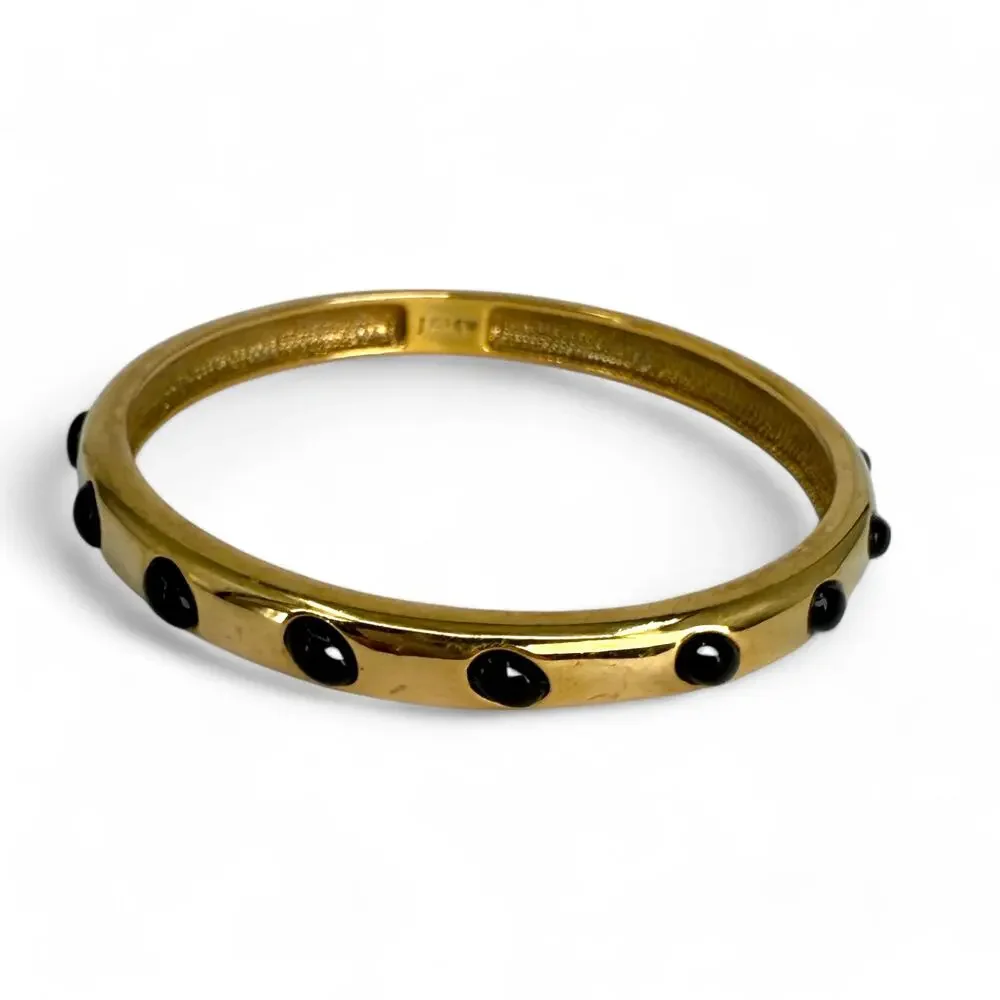 J Crew Bangle Bracelet Shiny Gold Tone with Black Raised Cabochons
